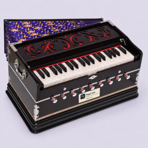 Magic Voice dark mahogany harmonium, 39 keys and nine stops, front angle