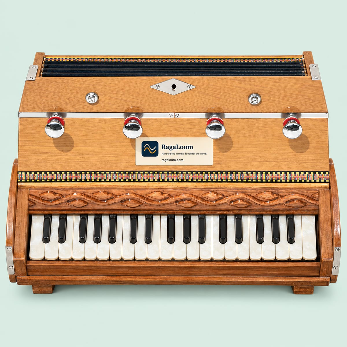 27-Key Mini Teak Harmonium – 2¼ Octaves, 4 Stops, 440 Hz