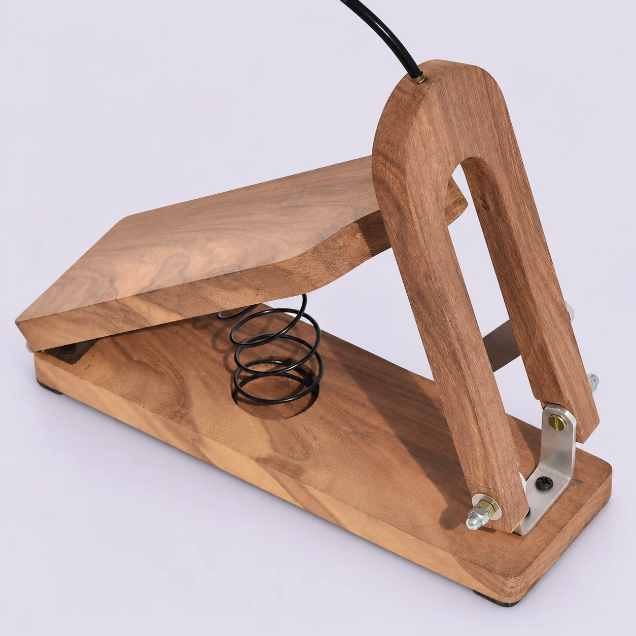 Solid-wood foot pedal for a 16-inch shruti box, front angle