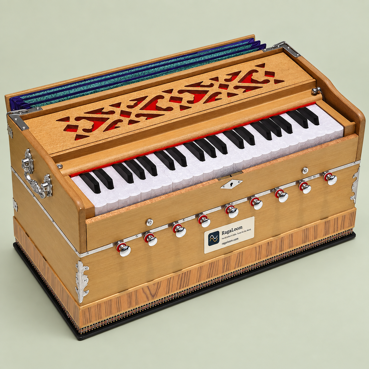 Extra-Height Teak Matte Harmonium – 42 Keys, 3½ Octaves, 9 Stops & Coupler - Image 2
