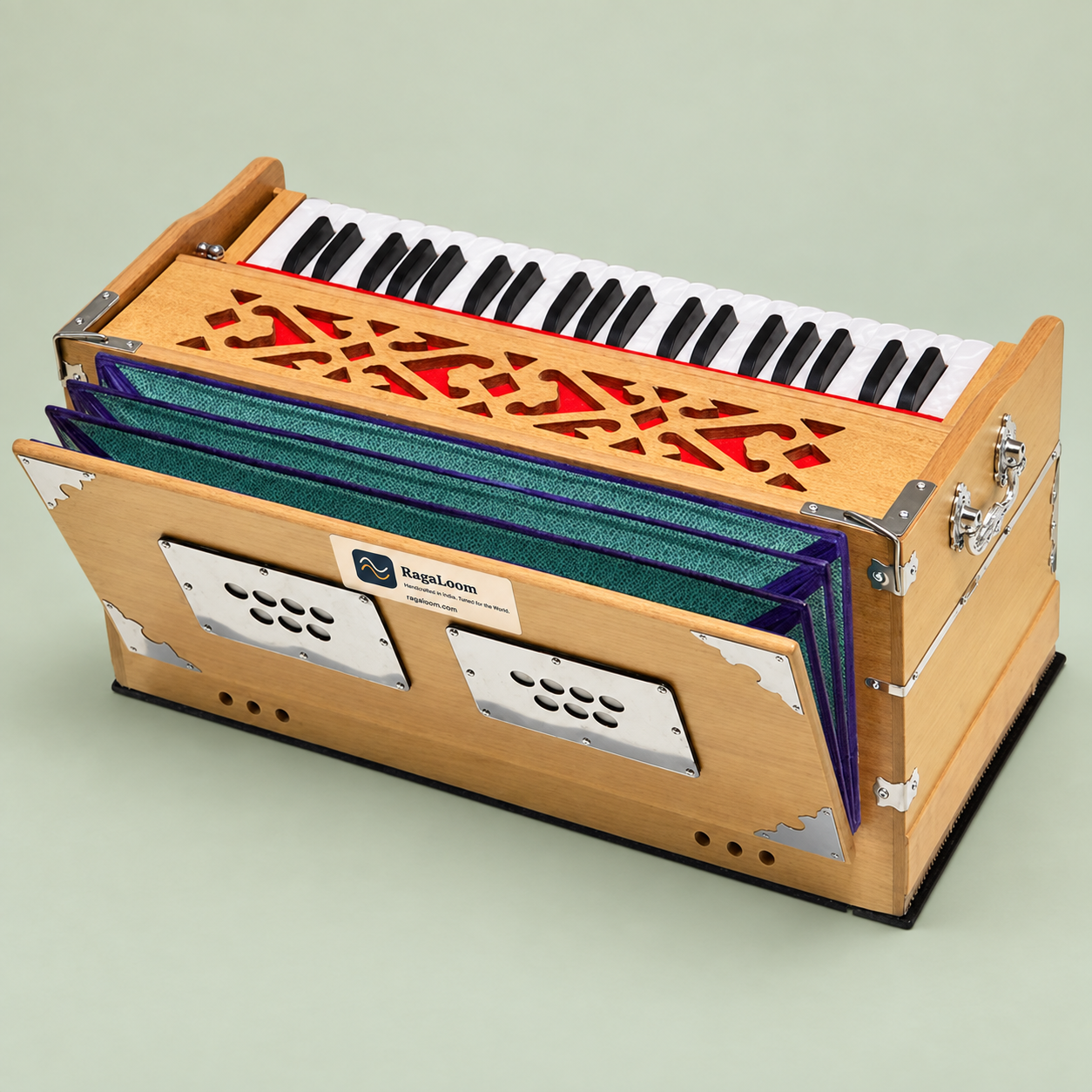 Extra-Height Teak Matte Harmonium – 42 Keys, 3½ Octaves, 9 Stops & Coupler - Image 3
