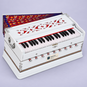 White pro-grade harmonium with 42 keys, nine stops and coupler β front view