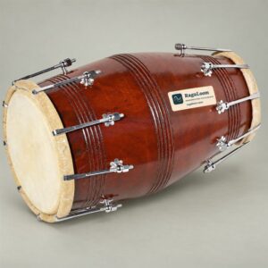 Sheesham wood bolt-tuned dholak with natural finish β front angle